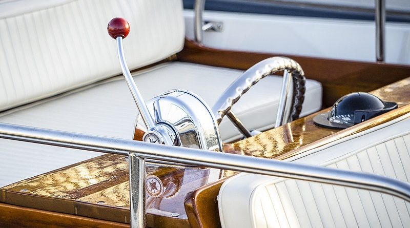 a steering wheel on the boat